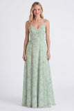 Sage A Line Chiffon Long Bridesmaid Dress with 3D Flowers