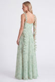 Sage A Line Chiffon Long Bridesmaid Dress with 3D Flowers