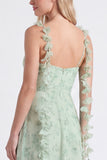 Sage A Line Chiffon Long Bridesmaid Dress with 3D Flowers