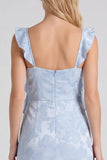 Light Blue Jacquard Ruffle Strap Mermaid Bridesmaid Dress with Slit