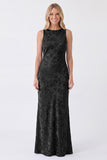 Dusty Rose Boat Neck Jacquard Backless Long Bridesmaid Dress with Bows