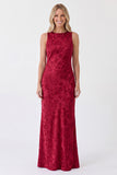 Dusty Rose Boat Neck Jacquard Backless Long Bridesmaid Dress with Bows