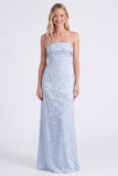 Strapless Light Blue Jacquard Mermaid Long Bridesmaid Dress