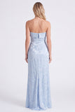 Strapless Light Blue Jacquard Mermaid Long Bridesmaid Dress