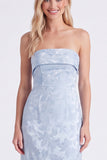 Strapless Light Blue Jacquard Mermaid Long Bridesmaid Dress