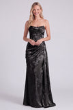 Sage Jacquard Satin Ruched Strapless Bridesmaid Dress with Sash