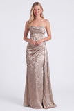 Sage Jacquard Satin Ruched Strapless Bridesmaid Dress with Sash