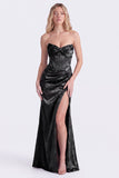 Strapless Mermaid Light Purple Jacquard Corset Bridesmaid Dress with Slit