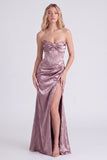 Strapless Mermaid Light Purple Jacquard Corset Bridesmaid Dress with Slit