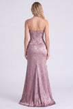 Strapless Mermaid Light Purple Jacquard Corset Bridesmaid Dress with Slit