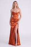 Strapless Mermaid Light Purple Jacquard Corset Bridesmaid Dress with Slit