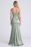 Strapless Mermaid Light Purple Jacquard Corset Bridesmaid Dress with Slit