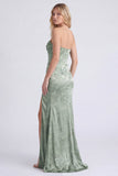 Strapless Mermaid Light Purple Jacquard Corset Bridesmaid Dress with Slit