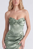 Strapless Mermaid Light Purple Jacquard Corset Bridesmaid Dress with Slit