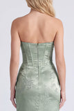 Strapless Mermaid Light Purple Jacquard Corset Bridesmaid Dress with Slit