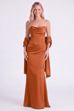 Sage Mermaid Corset Strapless Bridesmaid Dress with Scarf