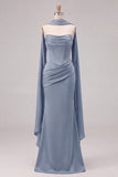 Sage Mermaid Corset Strapless Bridesmaid Dress with Scarf