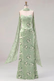 Sage Mermaid Corset Strapless Bridesmaid Dress with Scarf