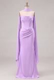 Sage Mermaid Corset Strapless Bridesmaid Dress with Scarf