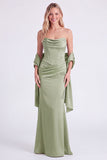 Sage Mermaid Corset Strapless Bridesmaid Dress with Scarf