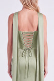 Sage Mermaid Corset Strapless Bridesmaid Dress with Scarf