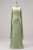 Sage Mermaid Corset Strapless Bridesmaid Dress with Scarf