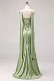 Sage Mermaid Corset Strapless Bridesmaid Dress with Scarf