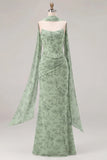 Sage Mermaid Corset Strapless Bridesmaid Dress with Scarf