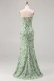 Sage Mermaid Corset Strapless Bridesmaid Dress with Scarf