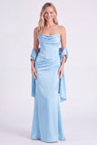 Sage Mermaid Corset Strapless Bridesmaid Dress with Scarf