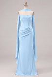 Sage Mermaid Corset Strapless Bridesmaid Dress with Scarf