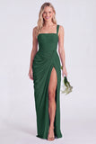 Blue Flower Mermaid Square Neck Bridesmaid Dress with Slit