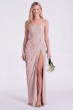 Blue Flower Mermaid Square Neck Bridesmaid Dress with Slit