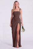 Blue Flower Mermaid Square Neck Bridesmaid Dress with Slit