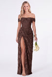 Off the Shoulder Corset Mermaid Clipped Jacquard Sage Bridesmaid Dress with Slit