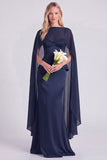 Light Blue Satin Corset Mermaid Bridesmaid Dress with Cape