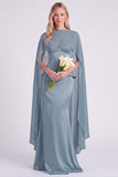 Light Blue Satin Corset Mermaid Bridesmaid Dress with Cape