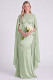 Light Blue Satin Corset Mermaid Bridesmaid Dress with Cape