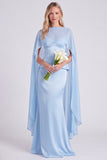 Light Blue Satin Corset Mermaid Bridesmaid Dress with Cape