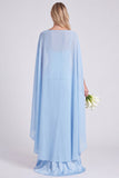 Light Blue Satin Corset Mermaid Bridesmaid Dress with Cape