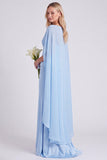 Light Blue Satin Corset Mermaid Bridesmaid Dress with Cape
