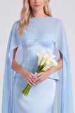 Light Blue Satin Corset Mermaid Bridesmaid Dress with Cape