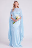 Light Blue Satin Corset Mermaid Bridesmaid Dress with Cape