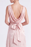 Apricot Cowl Neck Bow Jacquard Long Bridesmaid Dress with Slit