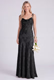 Daffodil Jacquard Mermaid Cowl Neck Long Bridesmaid Dress
