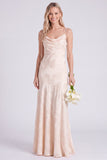 Daffodil Jacquard Mermaid Cowl Neck Long Bridesmaid Dress