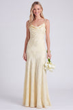 Daffodil Jacquard Mermaid Cowl Neck Long Bridesmaid Dress