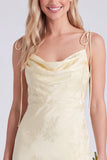 Daffodil Jacquard Mermaid Cowl Neck Long Bridesmaid Dress