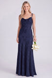 Daffodil Jacquard Mermaid Cowl Neck Long Bridesmaid Dress