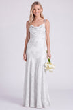 Daffodil Jacquard Mermaid Cowl Neck Long Bridesmaid Dress